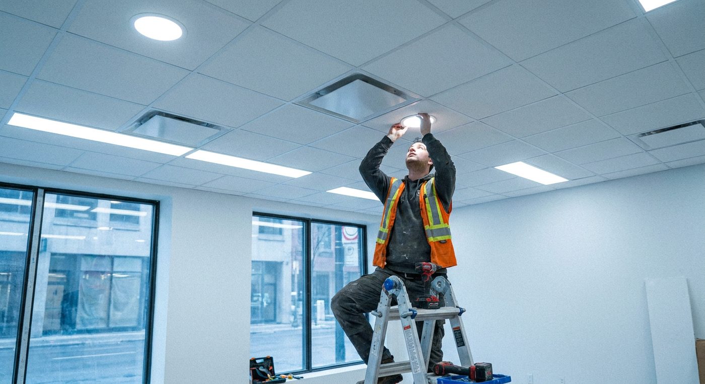 Éclairage LED commercial installé à Montréal